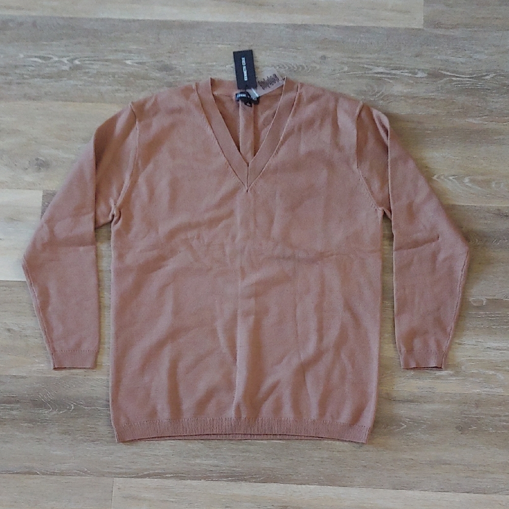 NWT Kenneth Cole Women's Long Sleeve V-Neck Sweater Taupe Brown 10928465 Size S